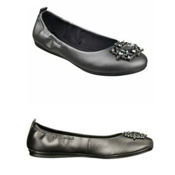Metallic Pewter Embellished Buckle Ballet Flats - Picture 4 of 5